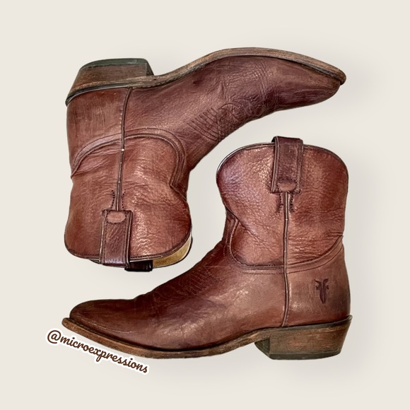 $369 Frye Billy Short Pull On Brown Real Leather Southern Cowboy Cute Ankle Boot - Picture 7 of 14